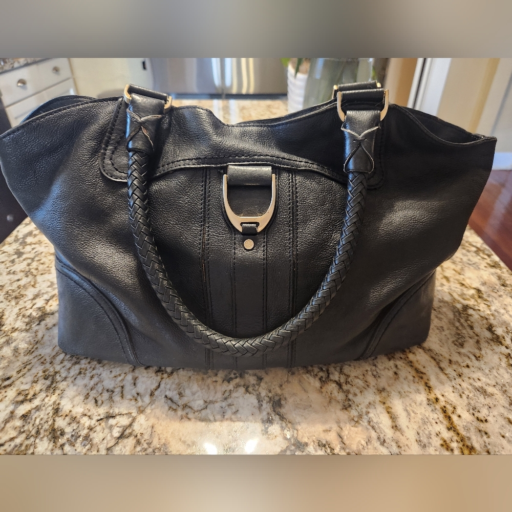 Cole Haan Handbag, Black Leather Shoulder Bag w/ Braided Straps Hobo READ GUC